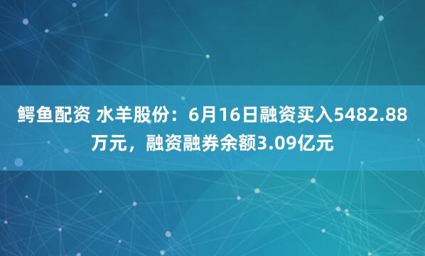 鳄鱼配资 水羊股份：6月16日融资买入5482.88万元，融资融券余额3.09亿元